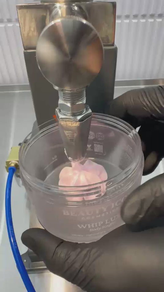 Whipped body souffle being filled into a Beauty Icon Skin jar