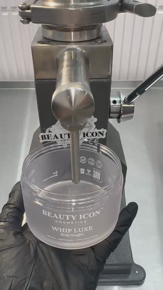 Beauty Icon Skin body soufflé being whipped by hand in a stand mixer